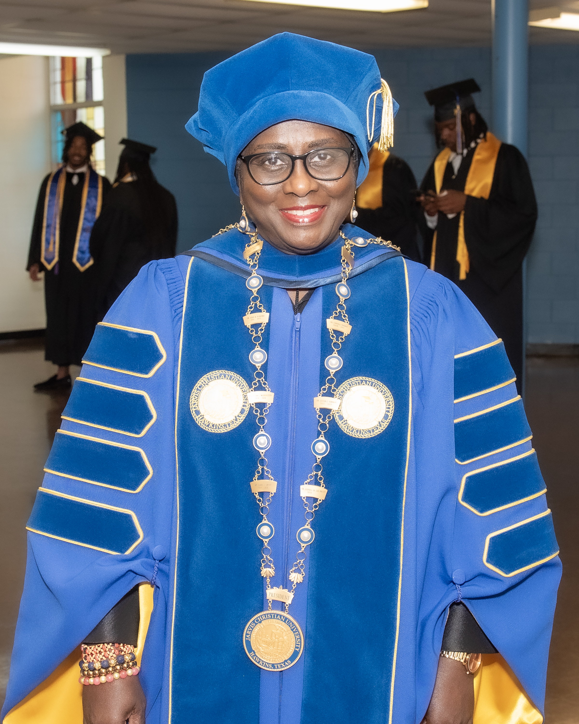 Robed and Ready. JCU President Dr. Glenell M. Lee-Pruitt prepares to take the state. 
